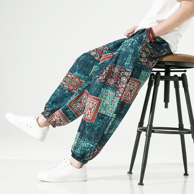 Pantalon en Lin Zenflow Respirant Décontracté avec Taille Elastique et Cordon de Serrage