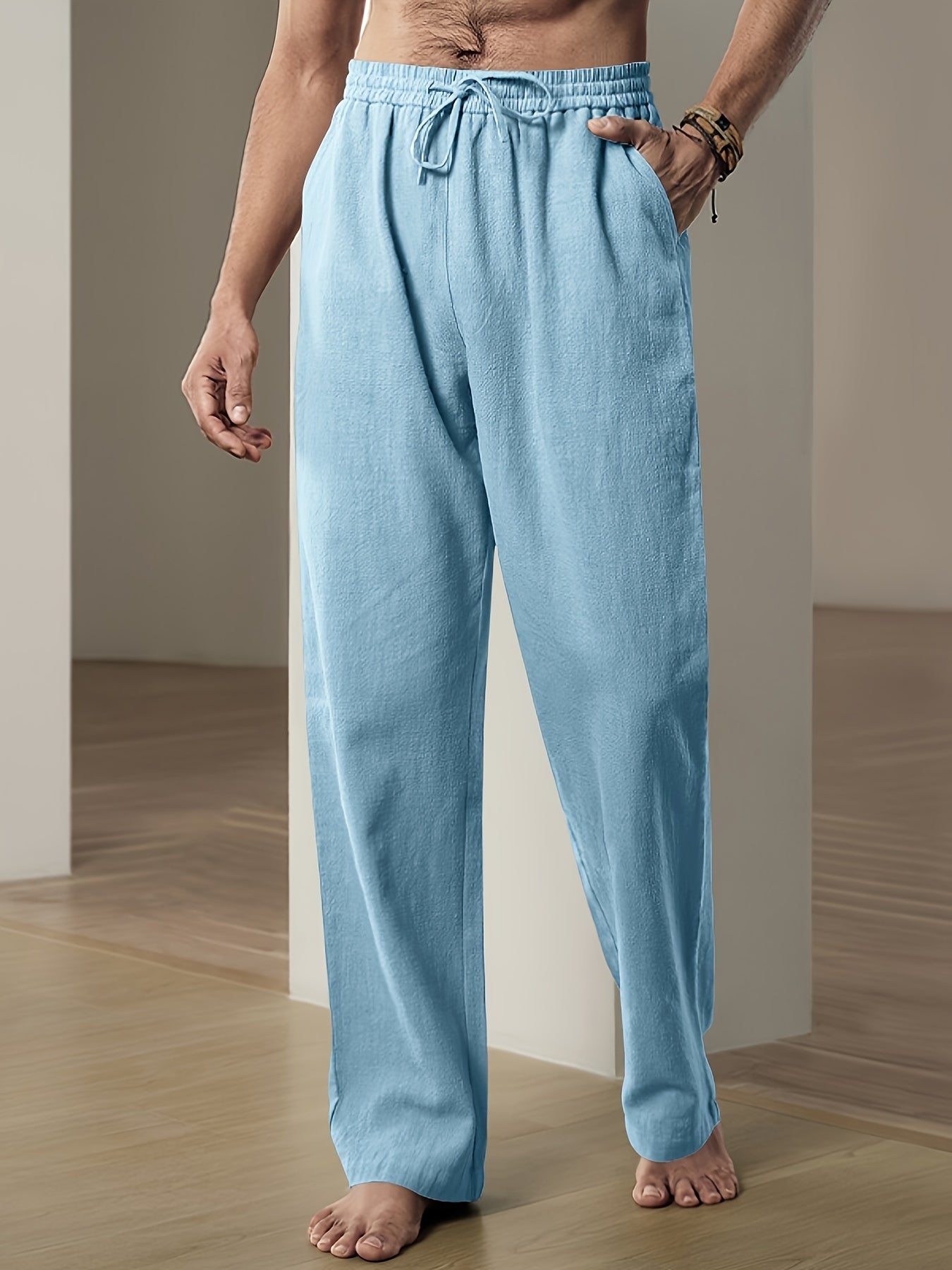 Pantalon De Détente Pour Homme Léger Coupe Décontractée Avec Taille Élastique Et Cordon De Serrage Style Nordique