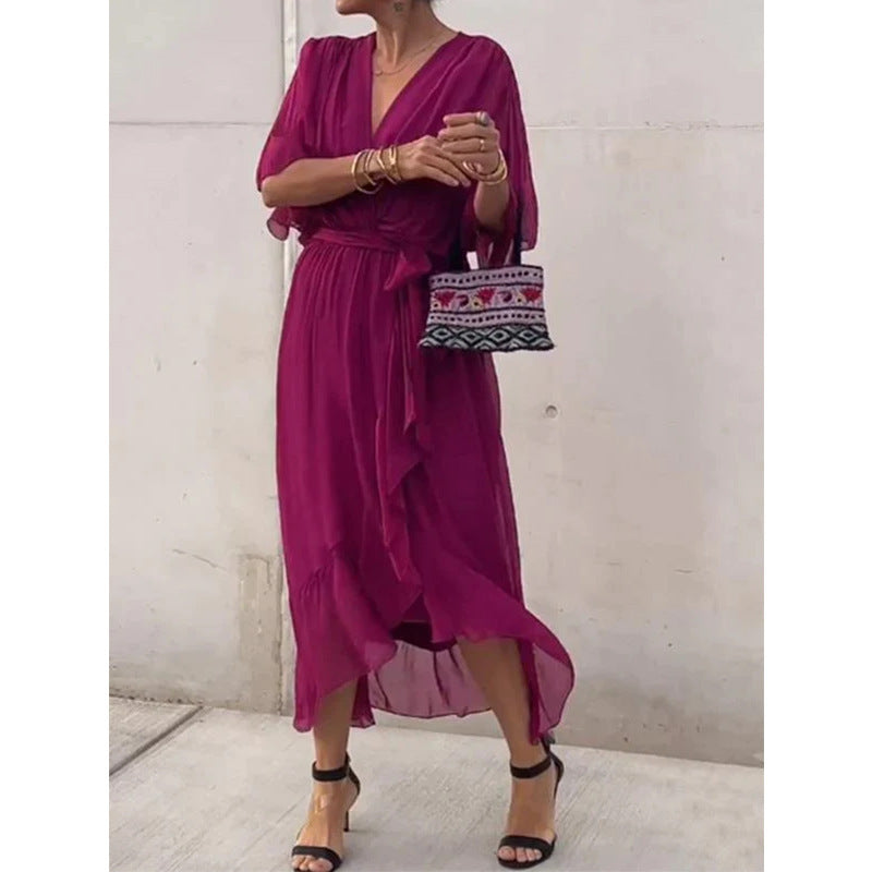 Kleid mit Fledermausärmeln und V-Ausschnitt – Modell Wendy
