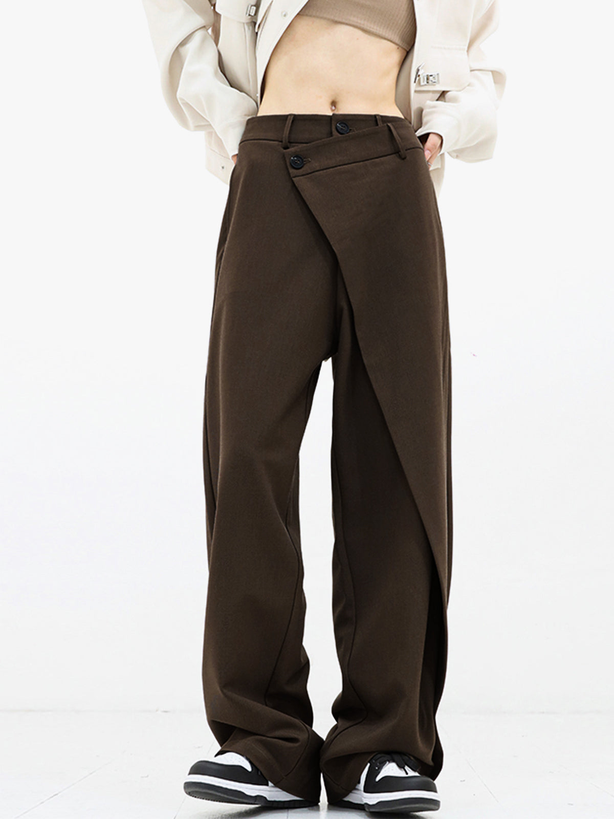 Amawinc Pantalon Large Évasé À Boutons Et Couches Asymétriques Pour Tenue Quotidienne Moderne