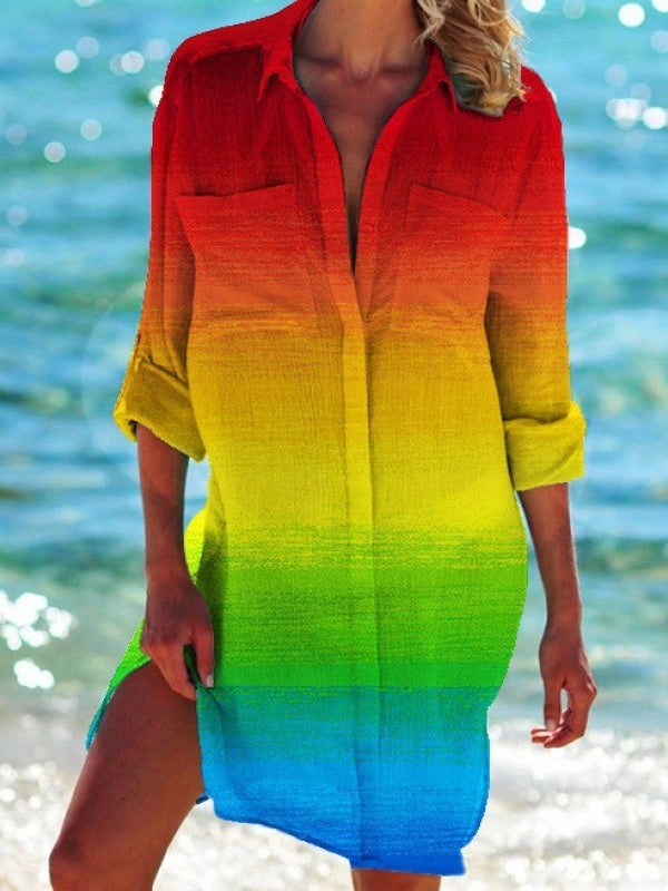 Strandkleid, Strickjacke, Badeanzug, Damenmode, Fudus Print-Hemd für den Urlaub