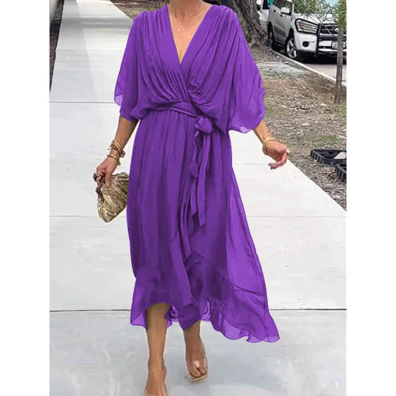 Kleid mit Fledermausärmeln und V-Ausschnitt – Modell Wendy
