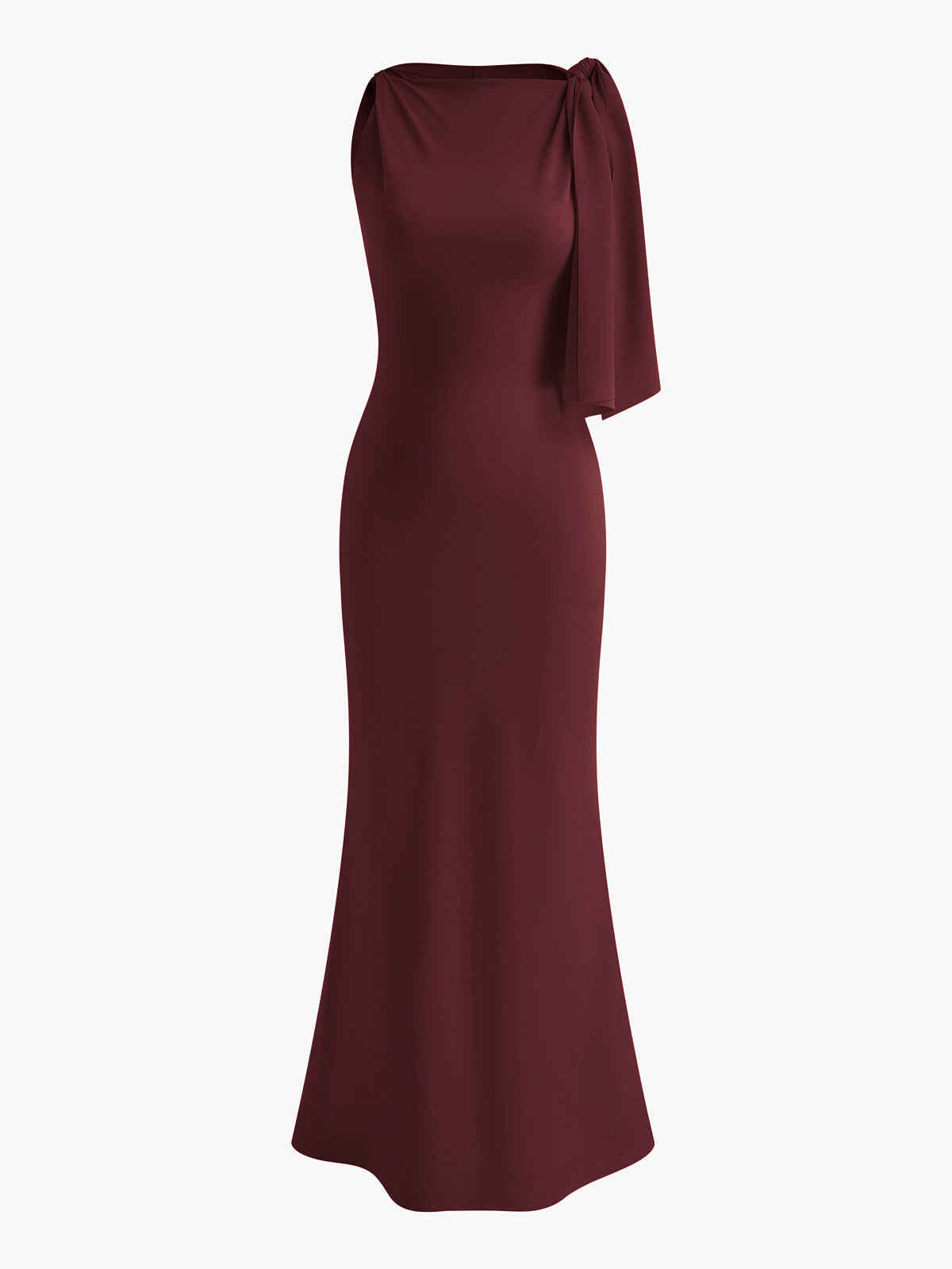 Robe Longue Sans Manches Avec Nœud Et Col Ras Du Cou En Jersey Fluide Pour Mariages Et Soirées Amawinc