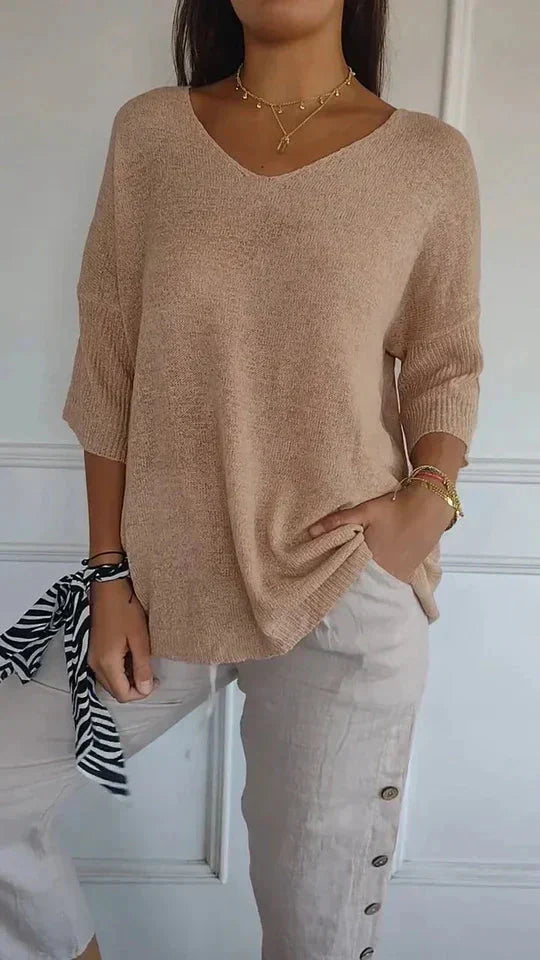 Angenehmes Damen-Strickpullover mit V-Ausschnitt Chiara