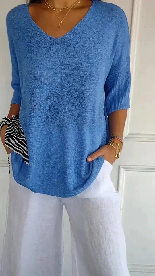 Angenehmes Damen-Strickpullover mit V-Ausschnitt Chiara