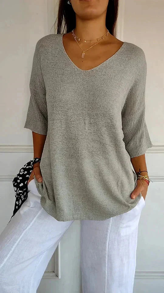 Angenehmes Damen-Strickpullover mit V-Ausschnitt Chiara