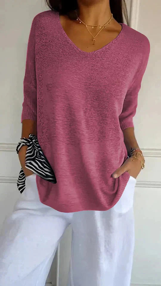 Angenehmes Damen-Strickpullover mit V-Ausschnitt Chiara