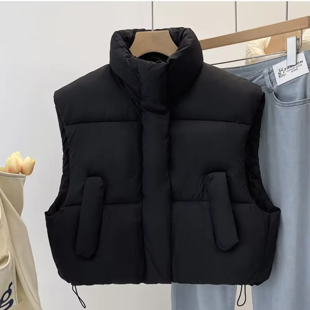 Gilet Court Épais Sans Manches Avec Deux Poches Avant Pour Un Style Décontracté Et Chaud