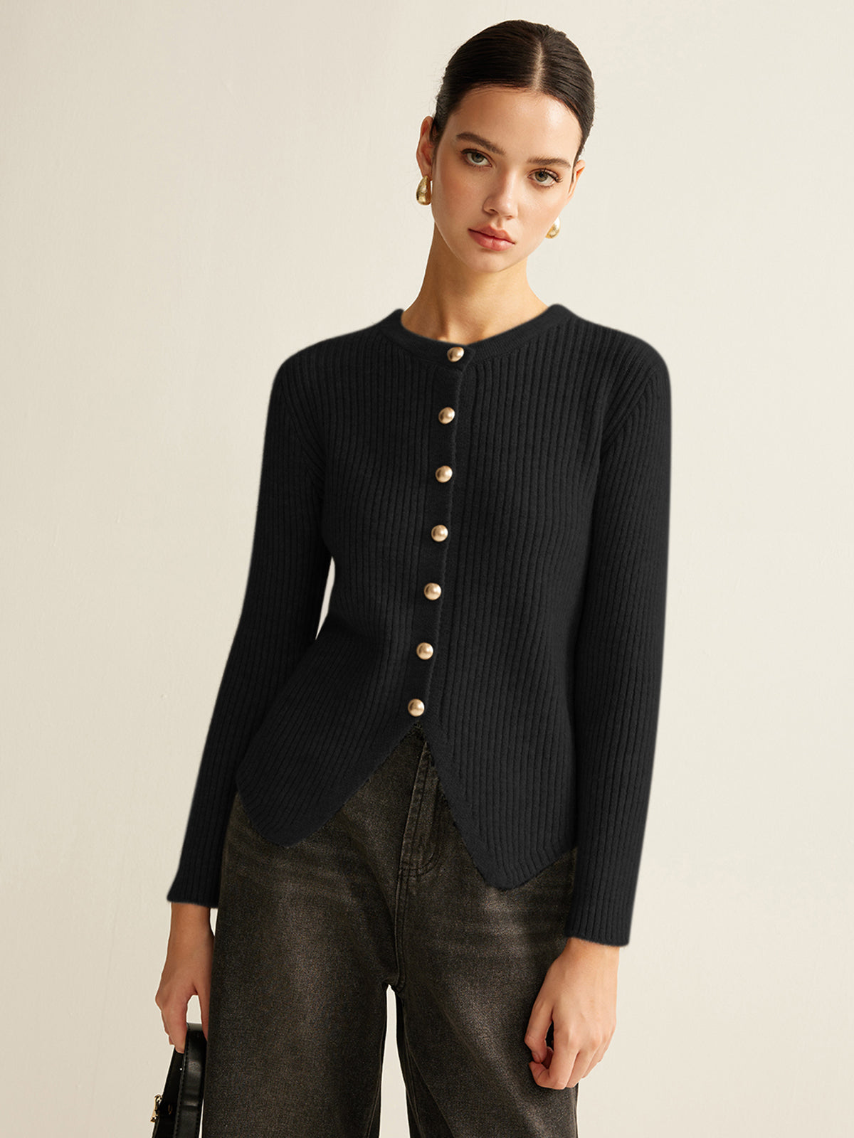 Cardigan Boutonné À Fente Maille Élégante Pour Le Travail Mélange Polyester Coton Coupe Regular