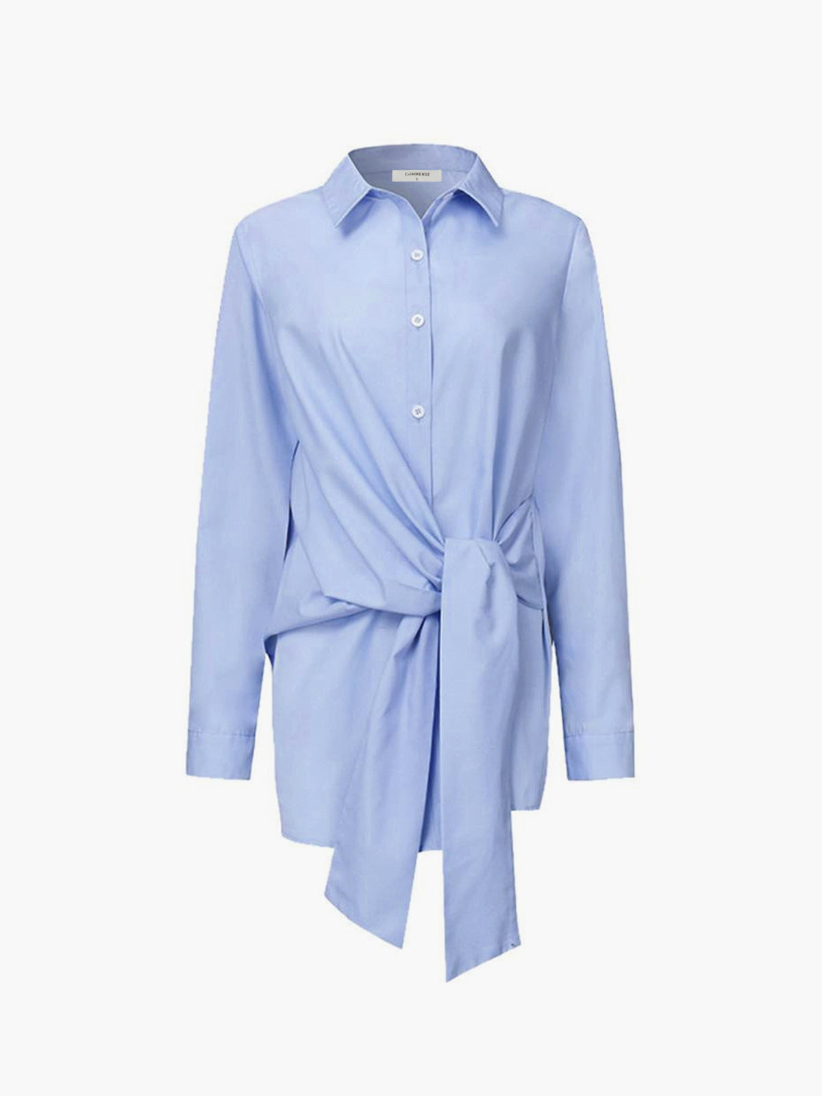 Chemise Longue Boutonnée À Nouer Col Classique Décontractée Pour Loisirs Vacances Manches Longues Polyester Coupe Droite