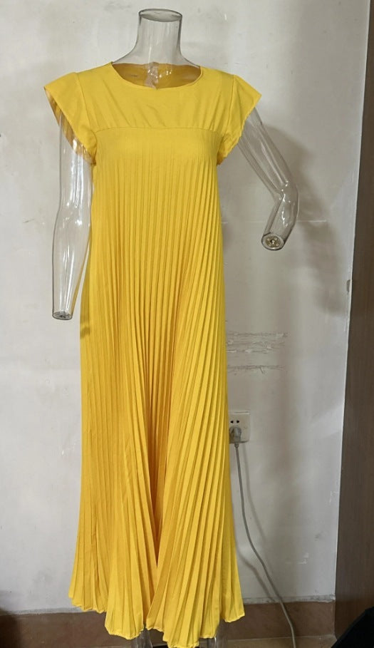 Kurzes, gefaltetes Sommerkleid von Fudus mit Rundhalsausschnitt