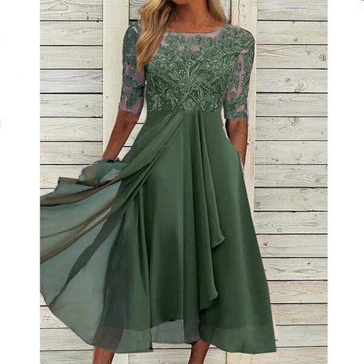 Damenkleid aus Chiffon mit Stickerei, Spitze und Aussparungen von Fudus