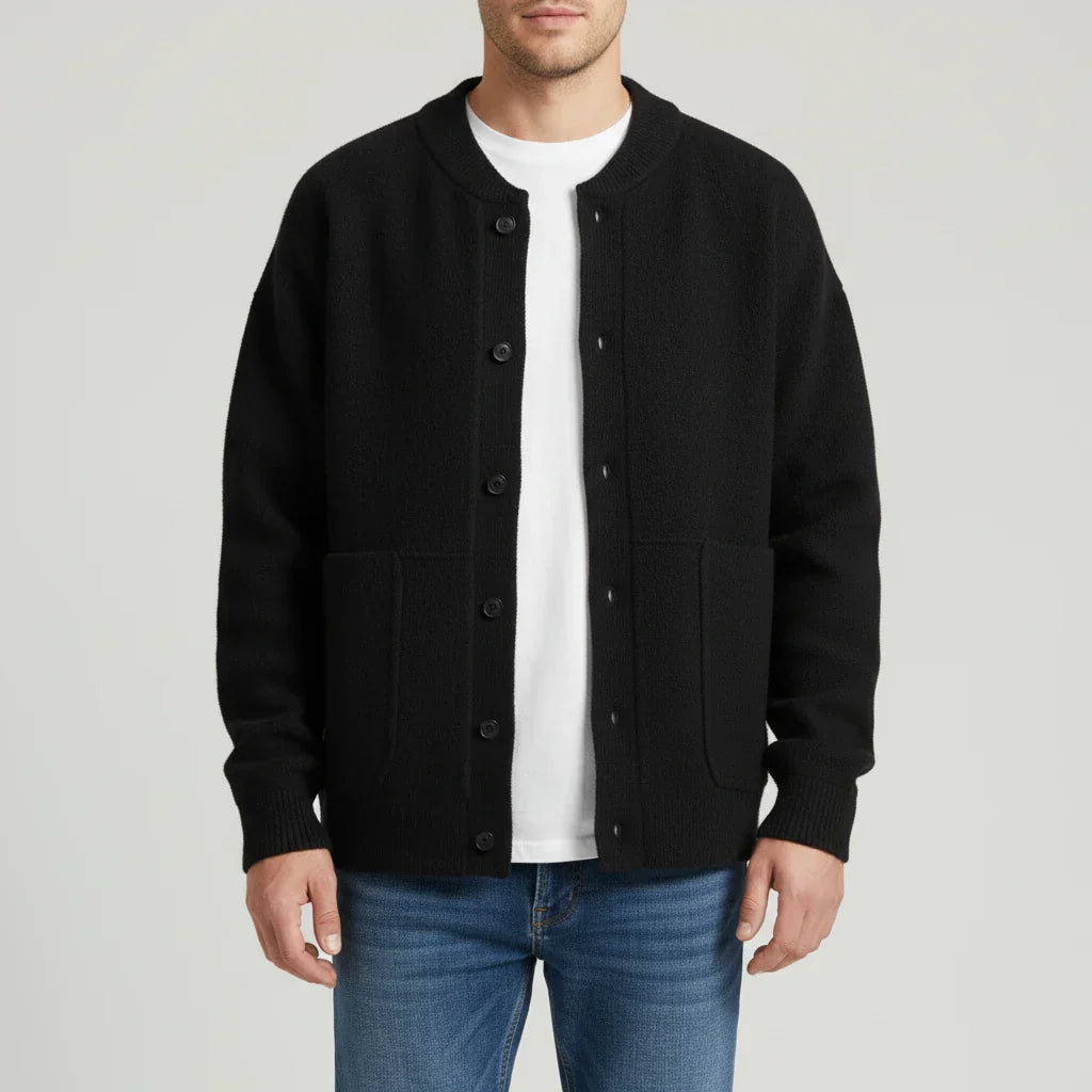 Cardigan Boutonné Vert Olive Pour Homme Avec Poches Plaquées Et Finition Côtelée Tricot Décontracté Pour Superposer