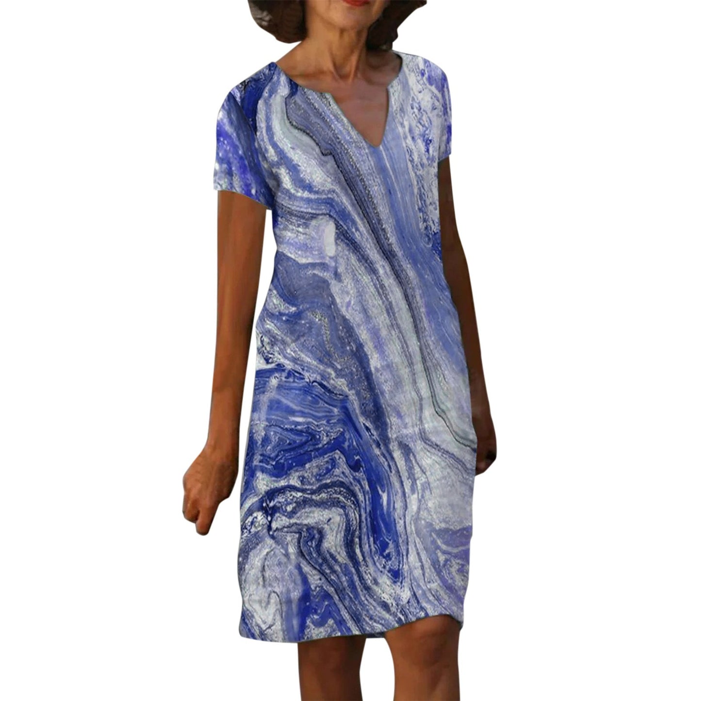Baumwoll-Leinen Kleid mit V-Ausschnitt von Fudus