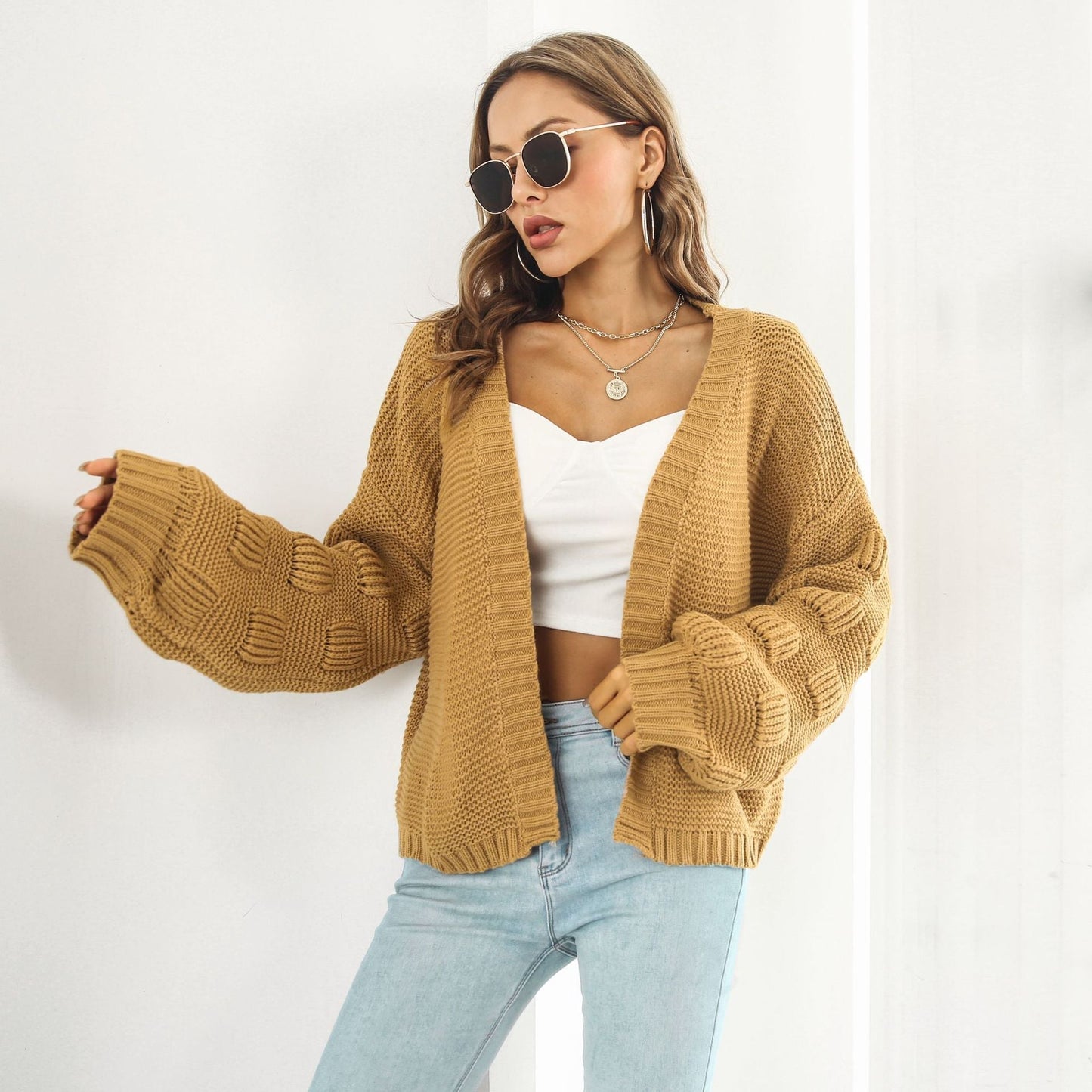 Yunel: Elegante und bequeme Strickjacke mit Puffärmeln