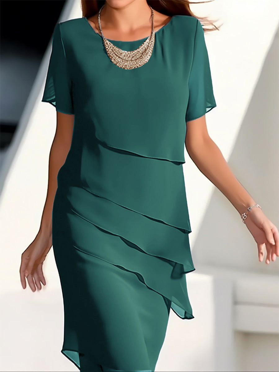 Chiffon Damenkleid von Fudus mit Patchwork und Rundhalsausschnitt