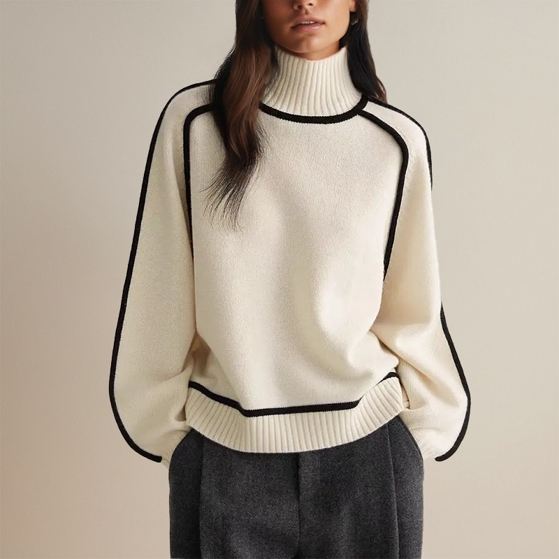 Charlotte Pull Col Roulé Femme À Côtes Avec Bandes Latérales Confort Et Style Hiver