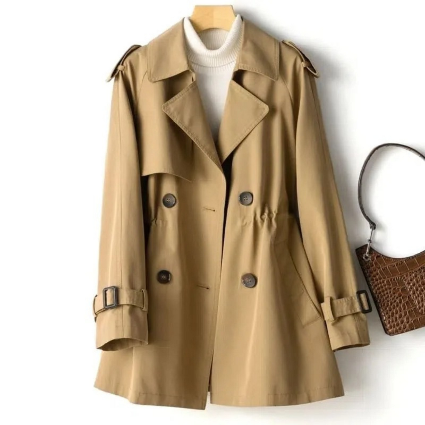 Chloé Manteau Femme Élégant À Ceinture Double Boutonnage Pour Hiver Chic Et Polyvalent