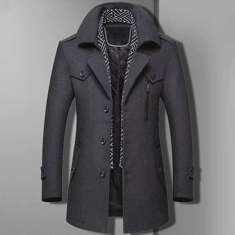Patrick Manteau Long Pour Homme Double Boutonnage Militaire Marron En Laine Mélange Avec Lignes Structurées
