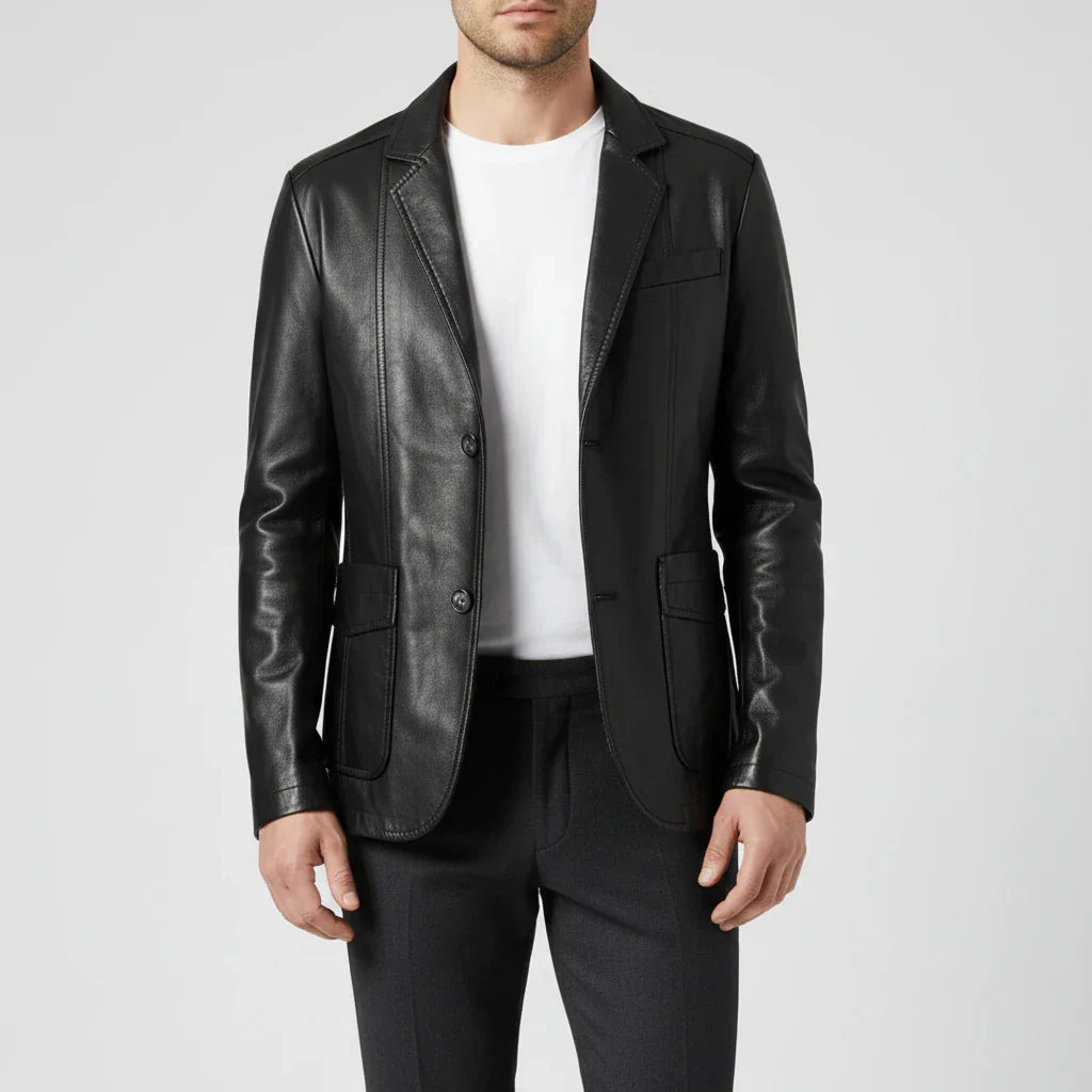 Veste Blazer Homme En Cuir Avec Col Notch Et Poches Patch Par Amawinc En Ligne Premium