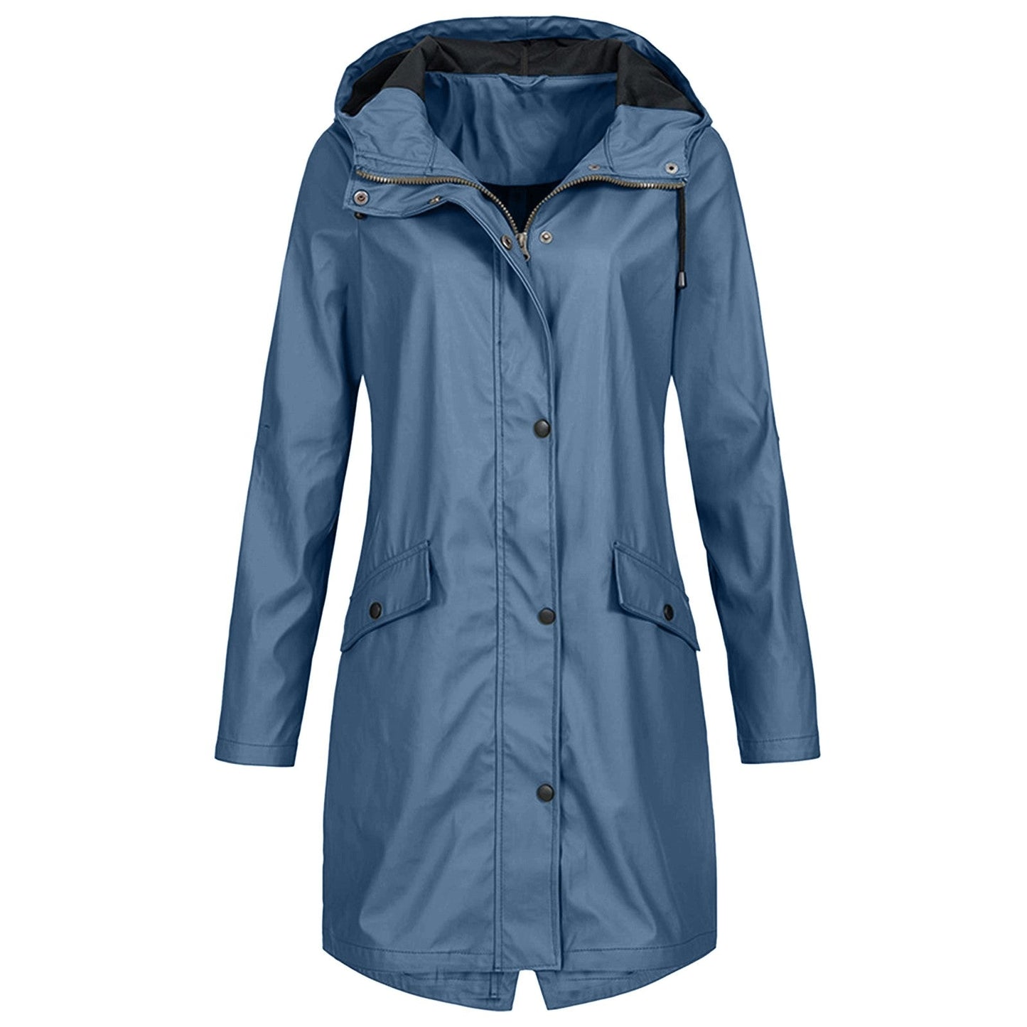 Manteau Pluie Femme Imperméable Longueur Capuche Fermeture À Pression Léger Résistant Étanche