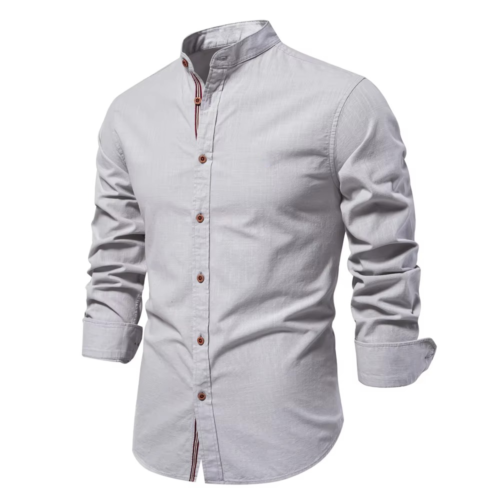 Chemise Homme Slim Fit Col Mandarin Boutonnée Confort Toute La Journée Style Professionnel