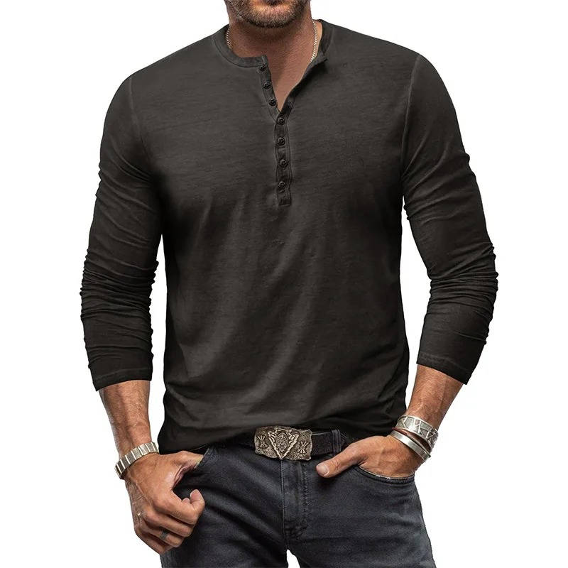 Amawinc Chemise Henley à Manches Longues en Coton Stretch pour Habits Quotidiens Décontractés et Confortables