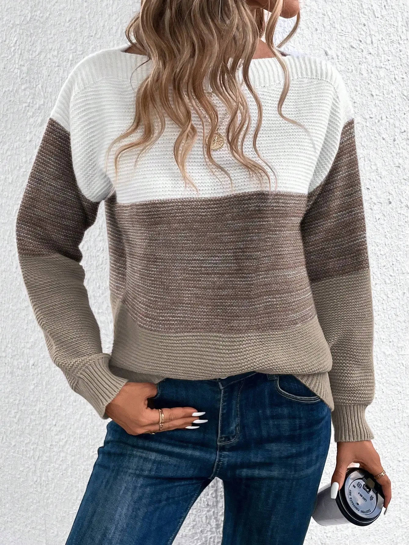 Pull Femme Décontracté Trois Couleurs Coupe Ample Confortable Pour Courses Café Fin De Semaine Et Bureau