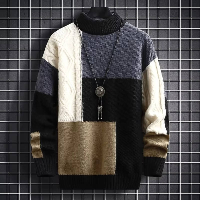 Pull Patchwork Homme En Maille Avec Panneaux Colorblock Pour Une Chaleur Décontractée Par Amawinc
