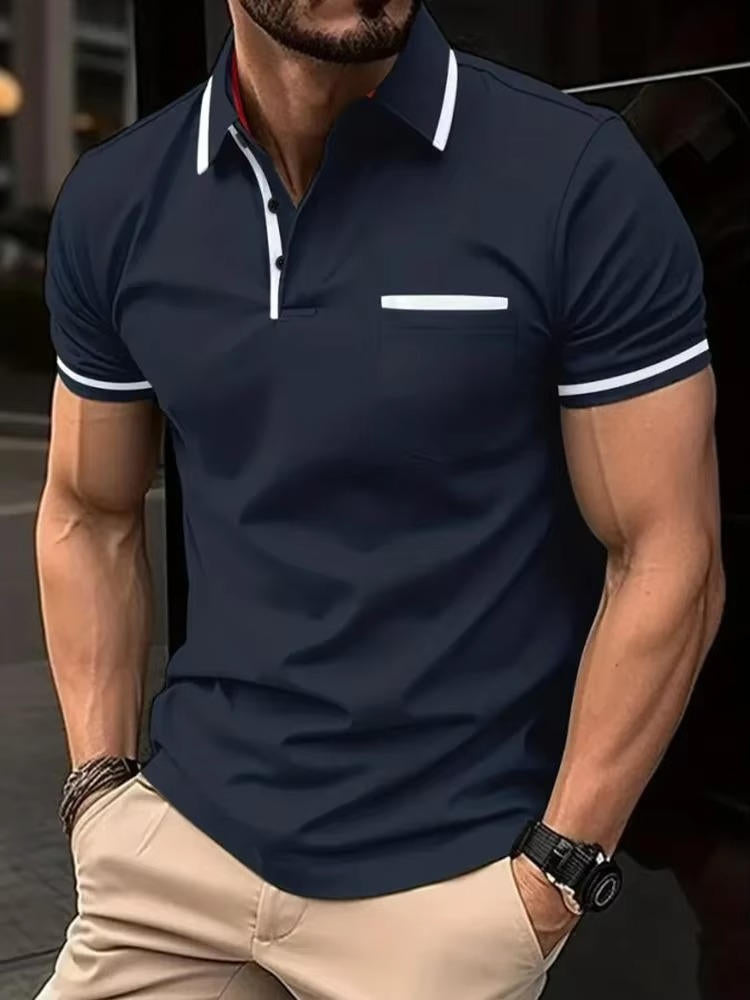 Polo Homme Manches Courtes Avec Poche Poitrine Amawinc En Mélange Coton Respirant Et Résistant Aux Plis Pour Le Travail Et Les Loisirs