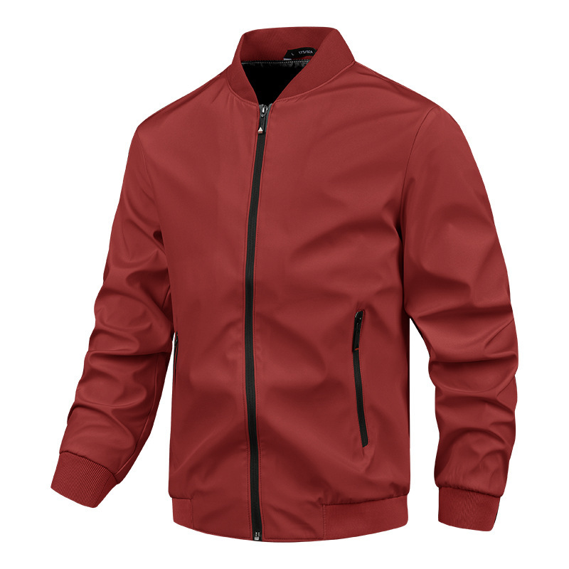 Veste Homme À Col Montant Résistante Au Vent Avec Zip Et Ourlets Côtés Pour Printemps Et Automne