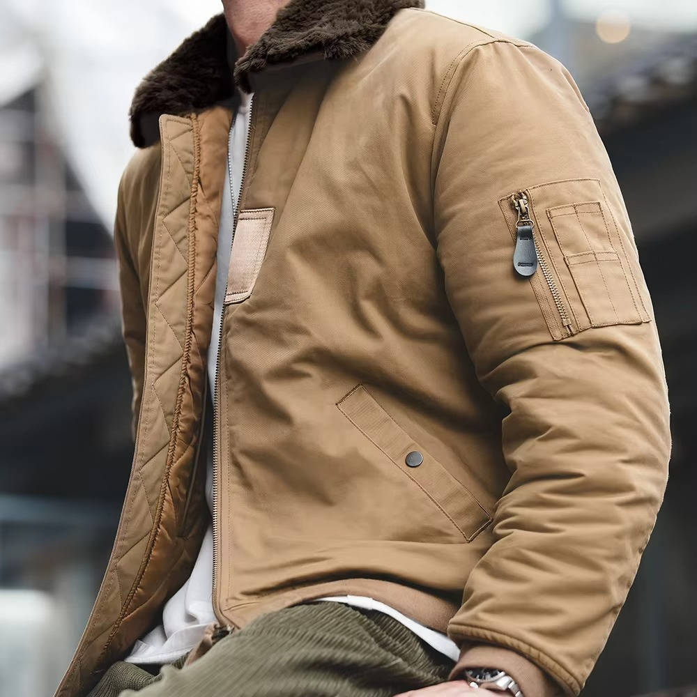 Veste Bomber Coupe Vent Pour Homme Avec Fourrure De Lapin Chaude Manteau Hivernal Extérieur