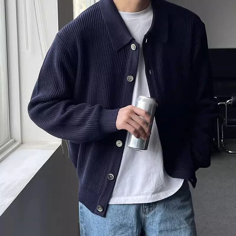 Nordisk Flair Cardigan Tricoté Pour Homme Coupe Décontractée Avec Bouton Devant Col Côtelé Automne