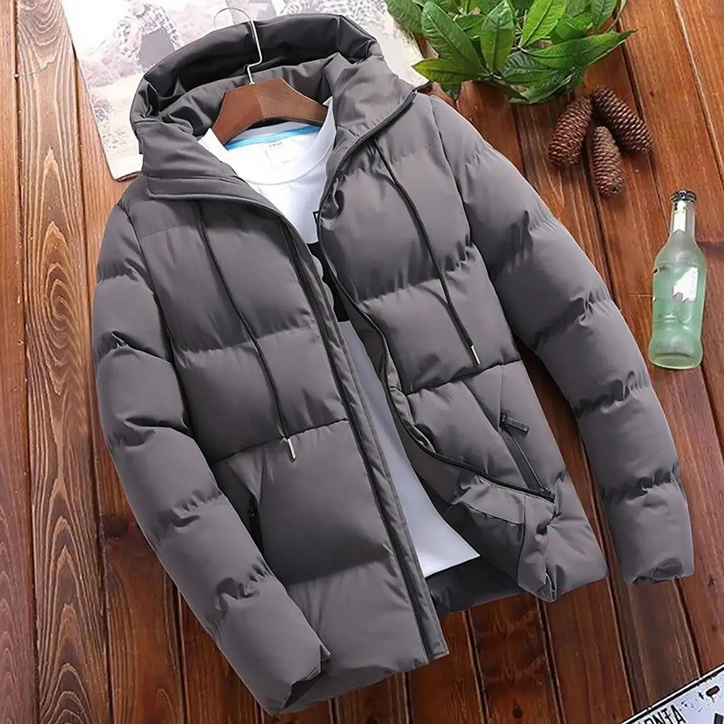Parka Homme Capuche Quilté Isolé Manteau D'Hiver À Fermeture Éclair Coupe Regular Pour Temps Froids