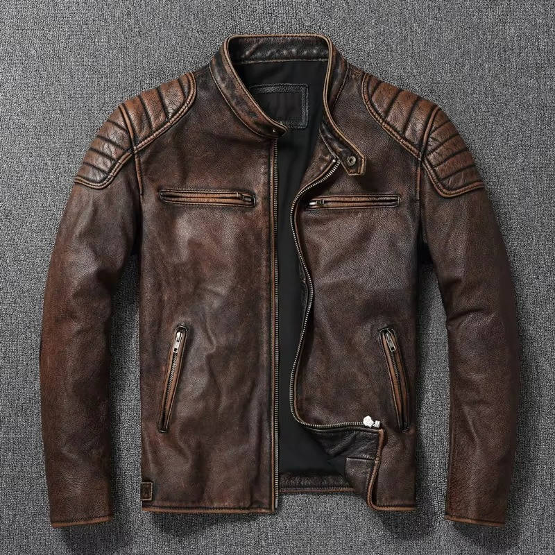 Veste Moto Homme en Cuir Premium Matelassé Pour Style Quotidien et Conduite Aventureuse sur Routes