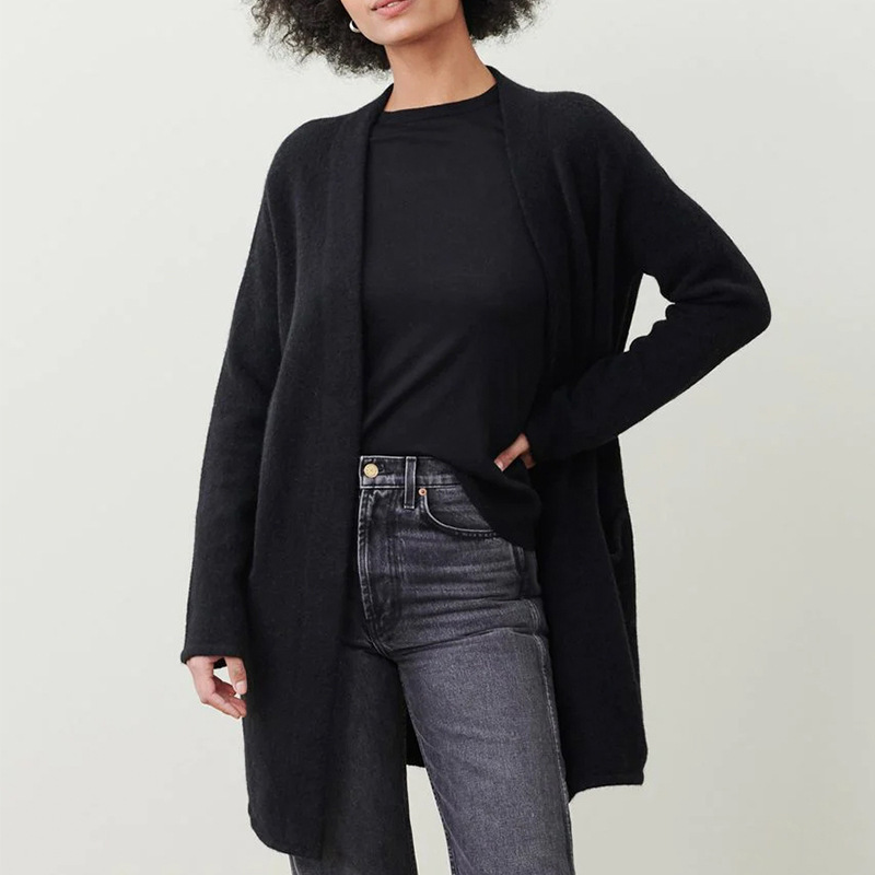 Cardigan Femme Décontracté En Tricot De Laine Avec Ouverture Devant Manches Longues Et Poches