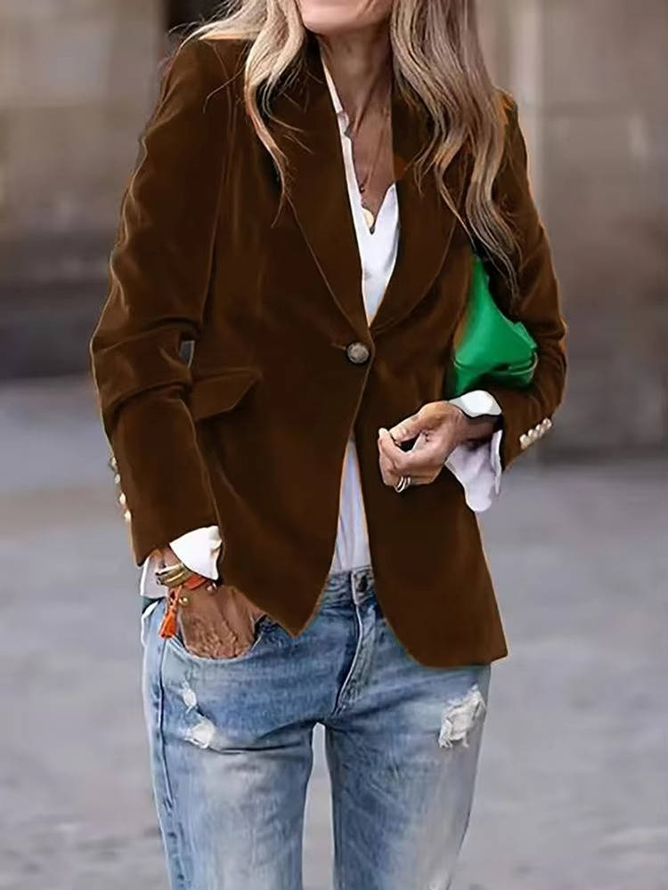Veste Velours Pour Femme Amawinc Élégante Et Polyvalente Avec Couture Soignée Pour Bureau Et Sorties