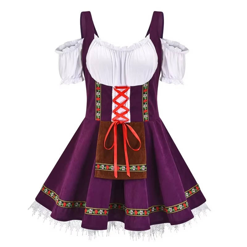 Robe Dirndl Bavaroise Traditionnelle Allemande Pour Oktoberfest Ensemble Complet Avec Ruban