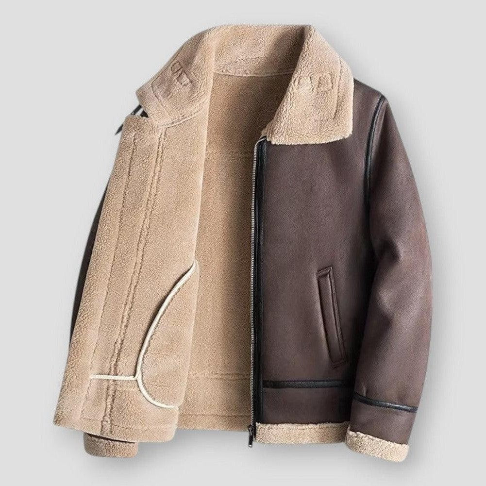 Amawinc Veste Homme Cuir Synthétique Décontractée Bordure Shearling Fermeture Éclair Longueur Jusqu Aux Hanches