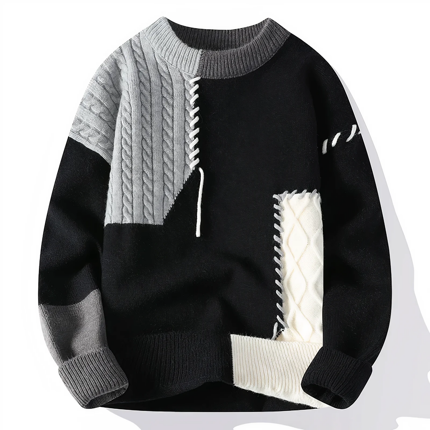 Pull Patchwork À Franges En Laine Mélangée Pour Homme Coupe Décontractée Col Rond Par Nordisk Flair