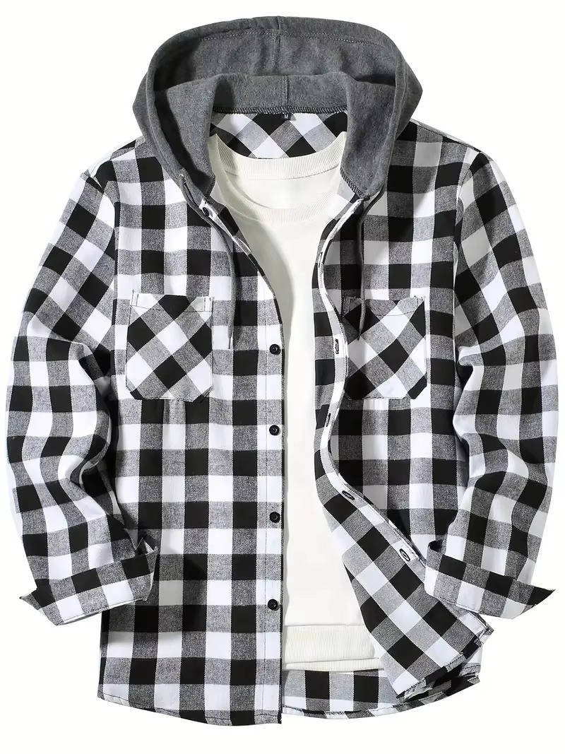 Chemise Flanelle Pour Homme Avec Capuche Doublée Polaire En Carreaux Rouge Et Noir Légère