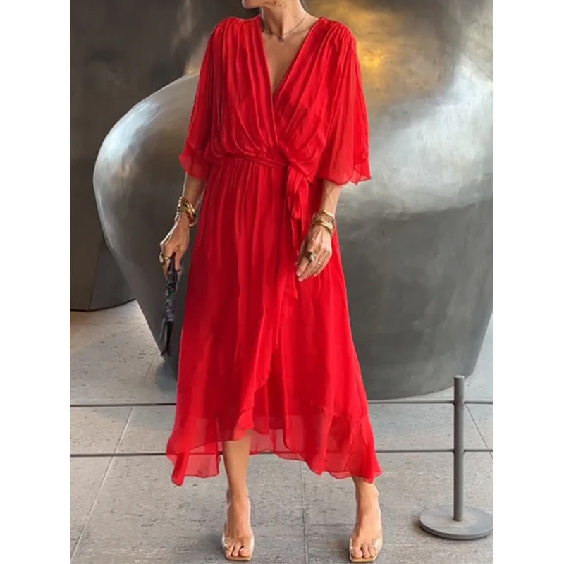 Kleid mit Fledermausärmeln und V-Ausschnitt – Modell Wendy