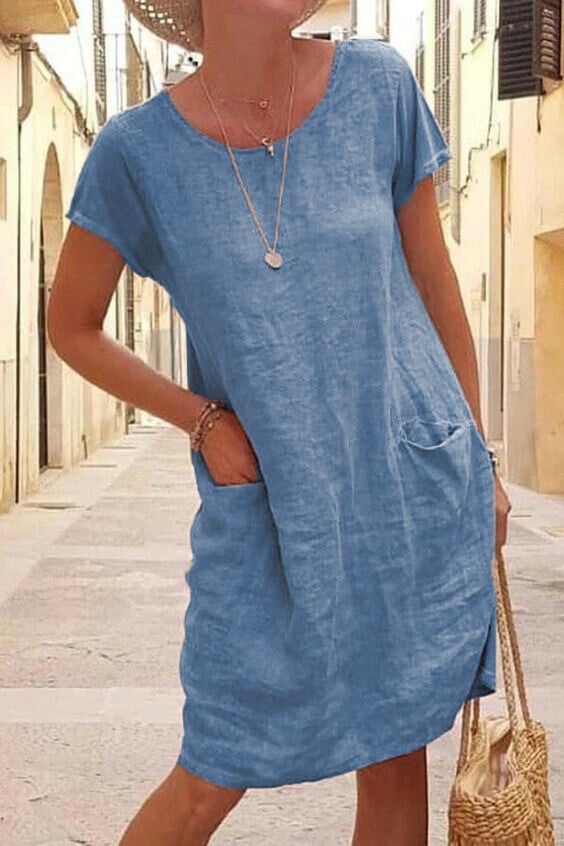 Einfarbiges Damen-Sackkleid mit Taschen von Lockeres