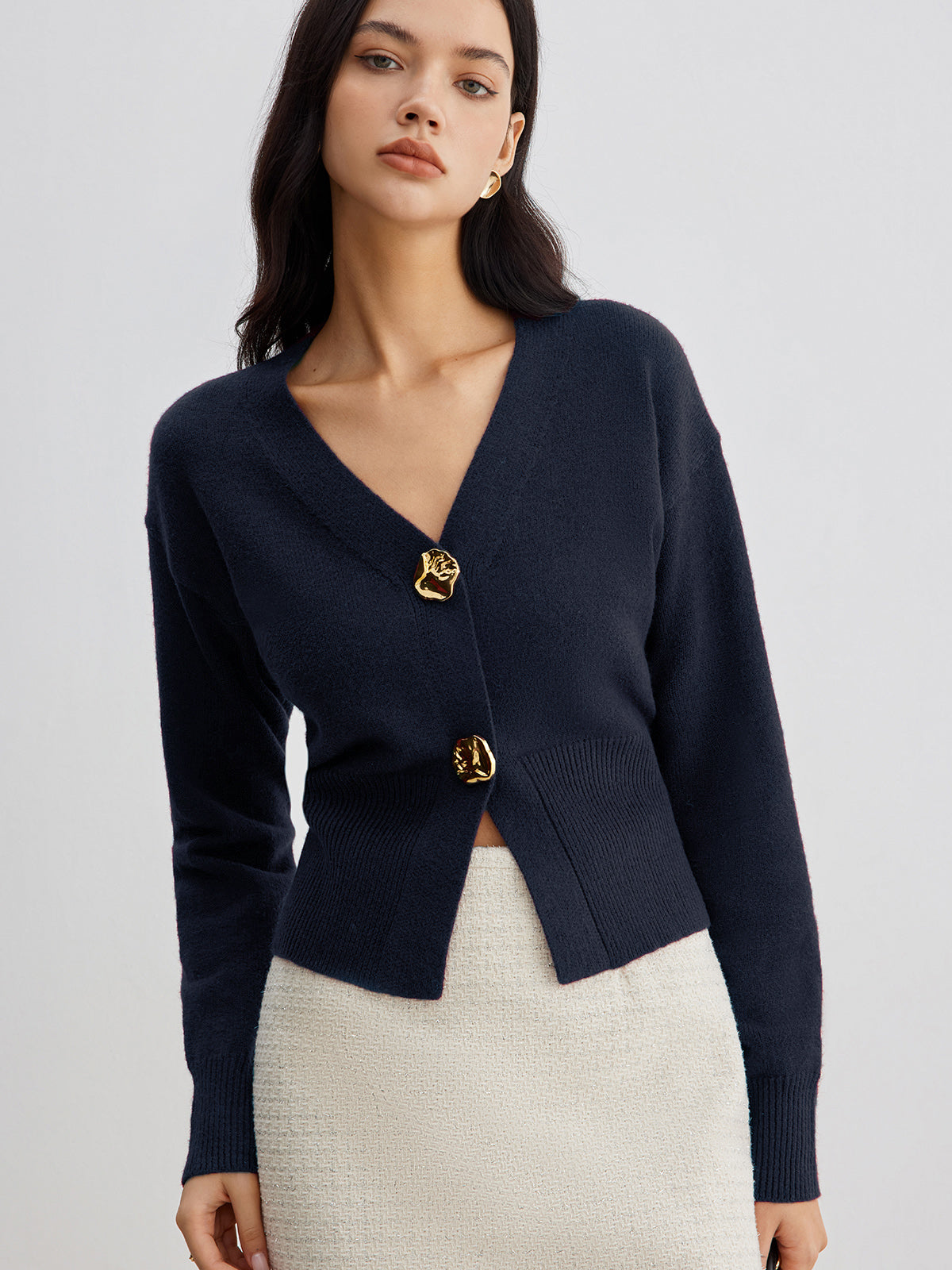 Cardigan Court En Maille À Boutons Métalliques Élégant Et Romantique Pour Loisirs Vacances Travail