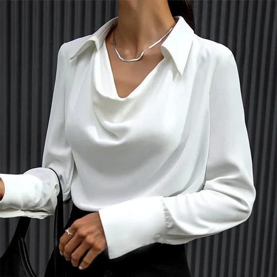 Blouse En Soie Élégante Pour Femme Avec Col Structuré Et Silhouette Professionnelle Pour Bureau