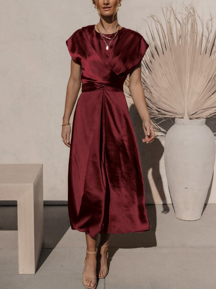 Robe Midi Amawinc Femme Décolleté en V Effet Portefeuille Coupe A Ligne Élégante et Confortable