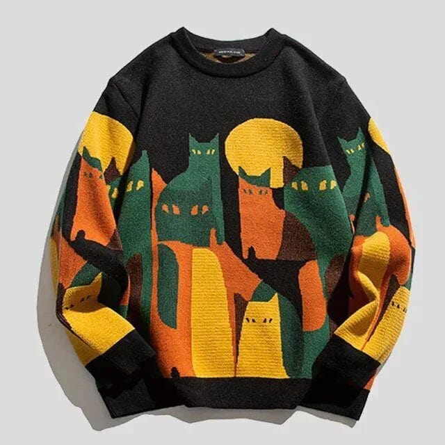 Pull Femme Décontracté En Maille Mélange De Laine Imprimé Chat Manches Longues Nordisk Flair
