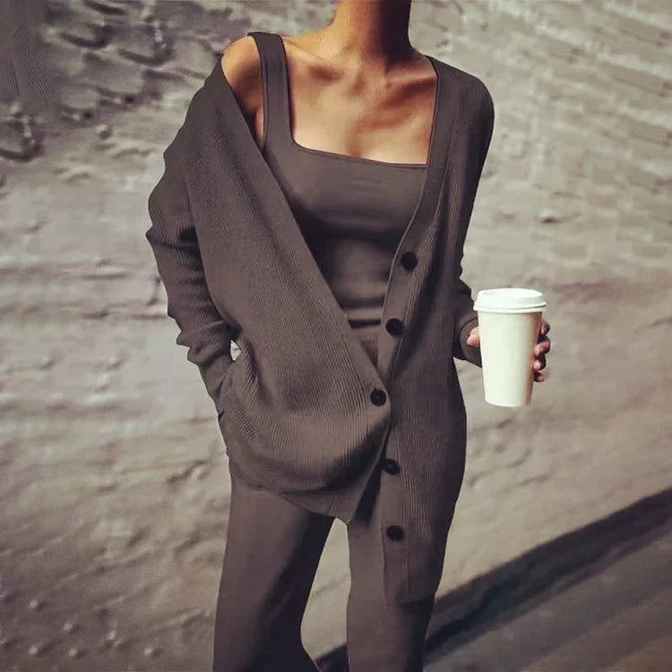 Cardigan Femme Long Tricot Côté lé Oversize Avec Bouton De Fermeture Et Poches Latérales