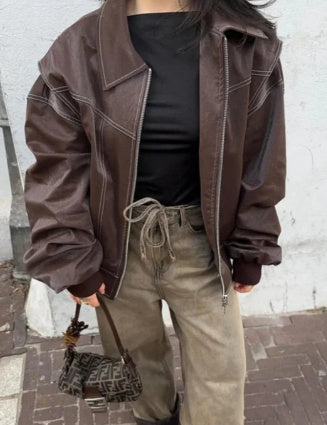 Veste Moto Femme En Simili Cuir Premium Amawinc Zippée Oversize Confort Moderne Chic Urbaine