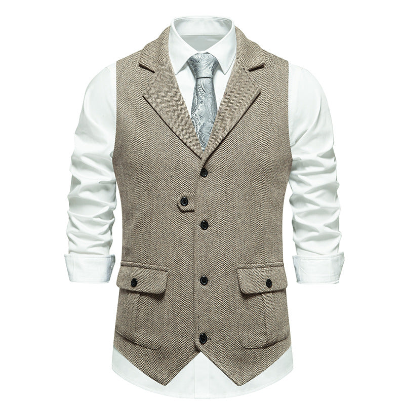 Gilet Homme Smart Casual Bureau Arthur Amawinc Motif Herringbone Marron Boutonné